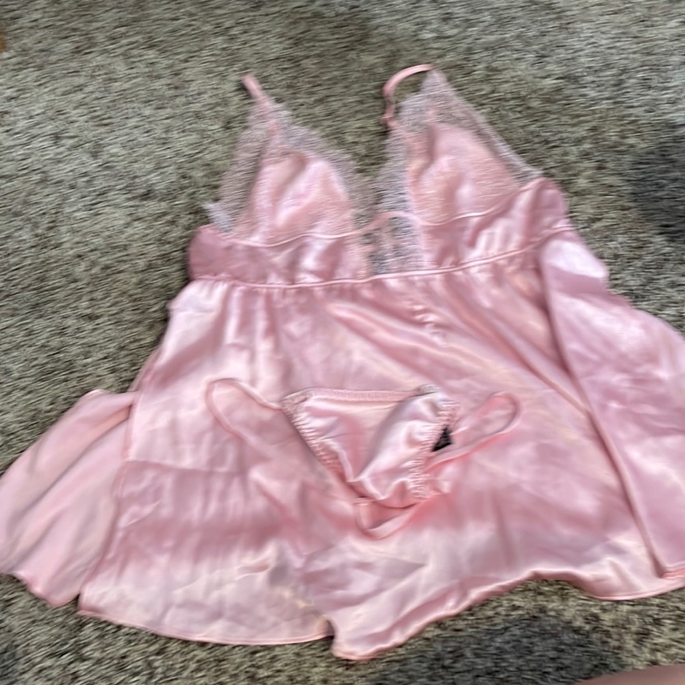Pink nightie with thong panty.